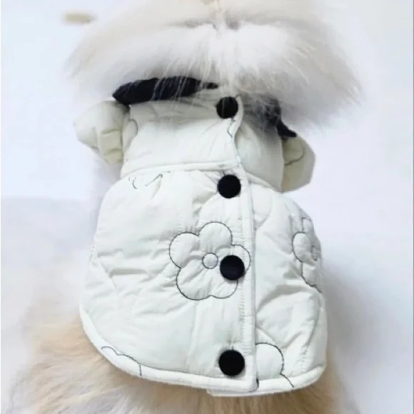 Cat coat jacket floral puff Daisy white cream puff sleeve clothing - Picture 5 of 6